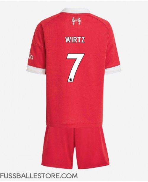 Günstige Liverpool Florian Wirtz #7 Heimtrikotsatz Kinder 2025-26 Kurzarm (+ Kurze Hosen)